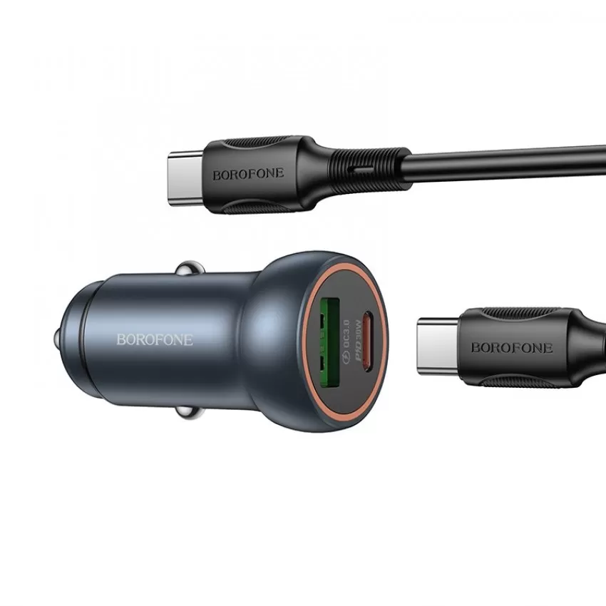 Autolaadija Borofone BZ32A USB-C/USB-A 30W + USB-C to Lightning cable hall